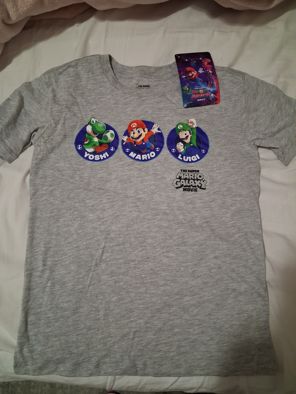 Nintendo Super Mario Galaxy Movie Grey Tee with Mario, Yoshi & Luigi